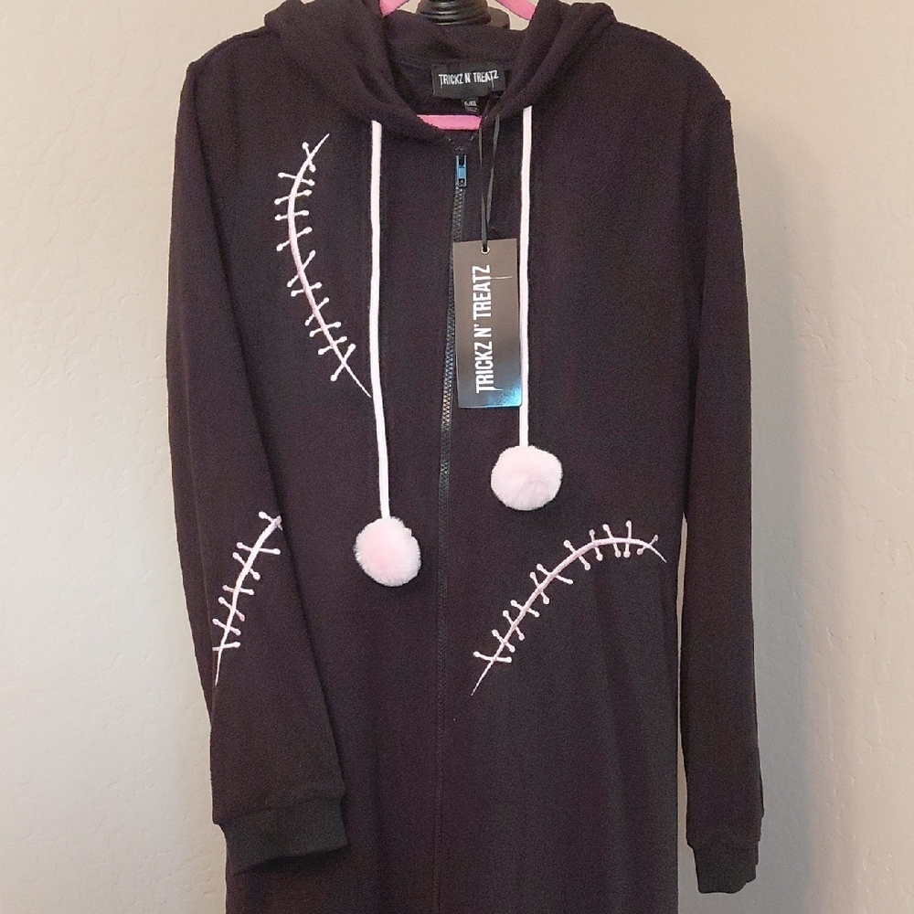 DOLLSKILL TRICKZ N TREATZ UNDEAD BUNNY ONSIE XL/XXL BLACK FLEECE PINK TRIM